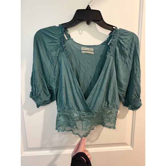 Urban Outfitters Ruffle Sheer Lace Plunge Neck Top - L - Picture 6 of 8